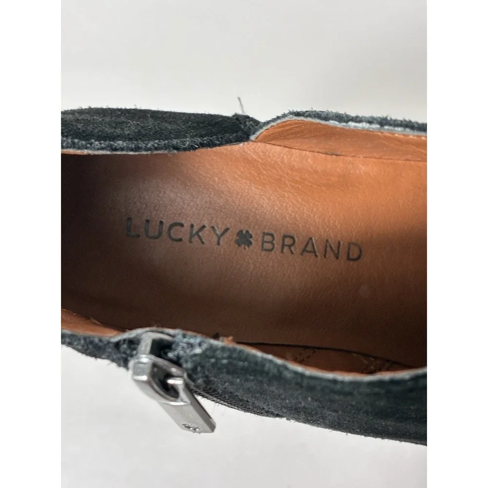 Lucky Brand LP-FRANKELA Ankle Booties‎ Sz 8 Black Side Zip Genuine Leather